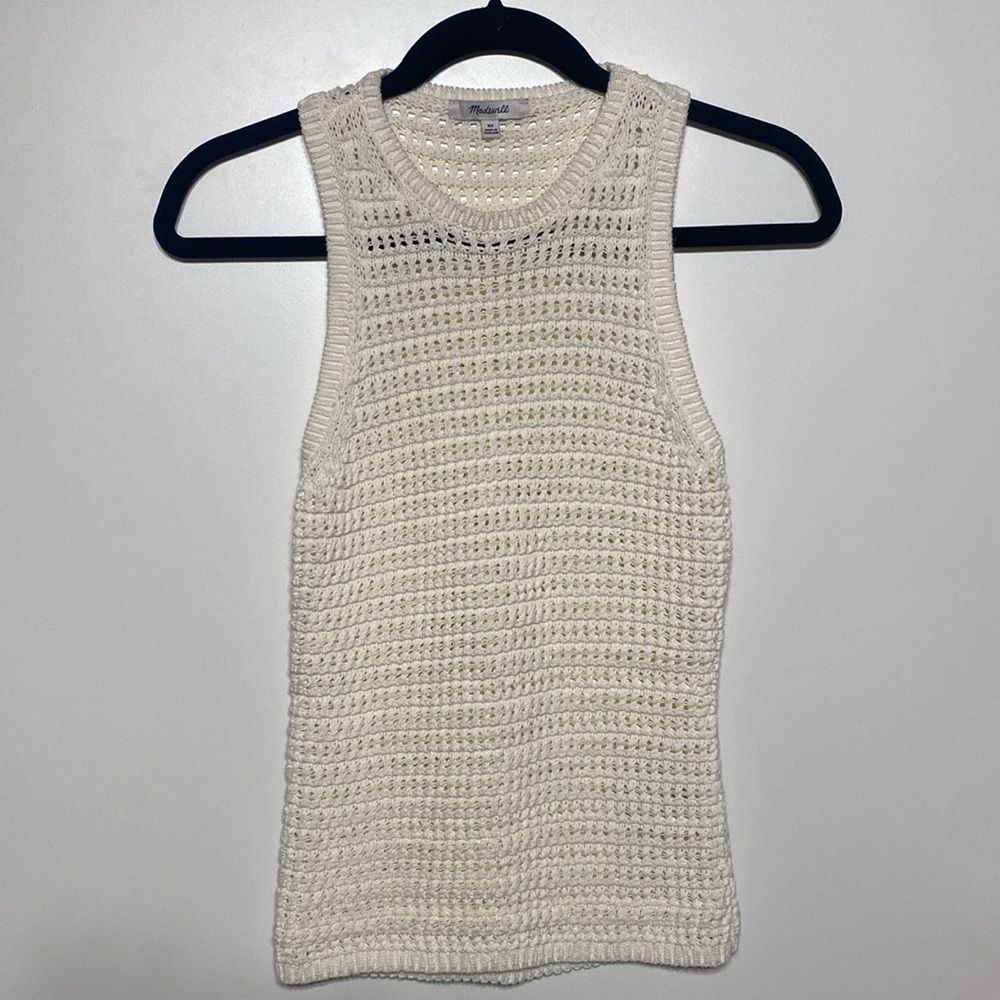 Madewell Crochet Knit Crewneck Sweater Tank in Ivory